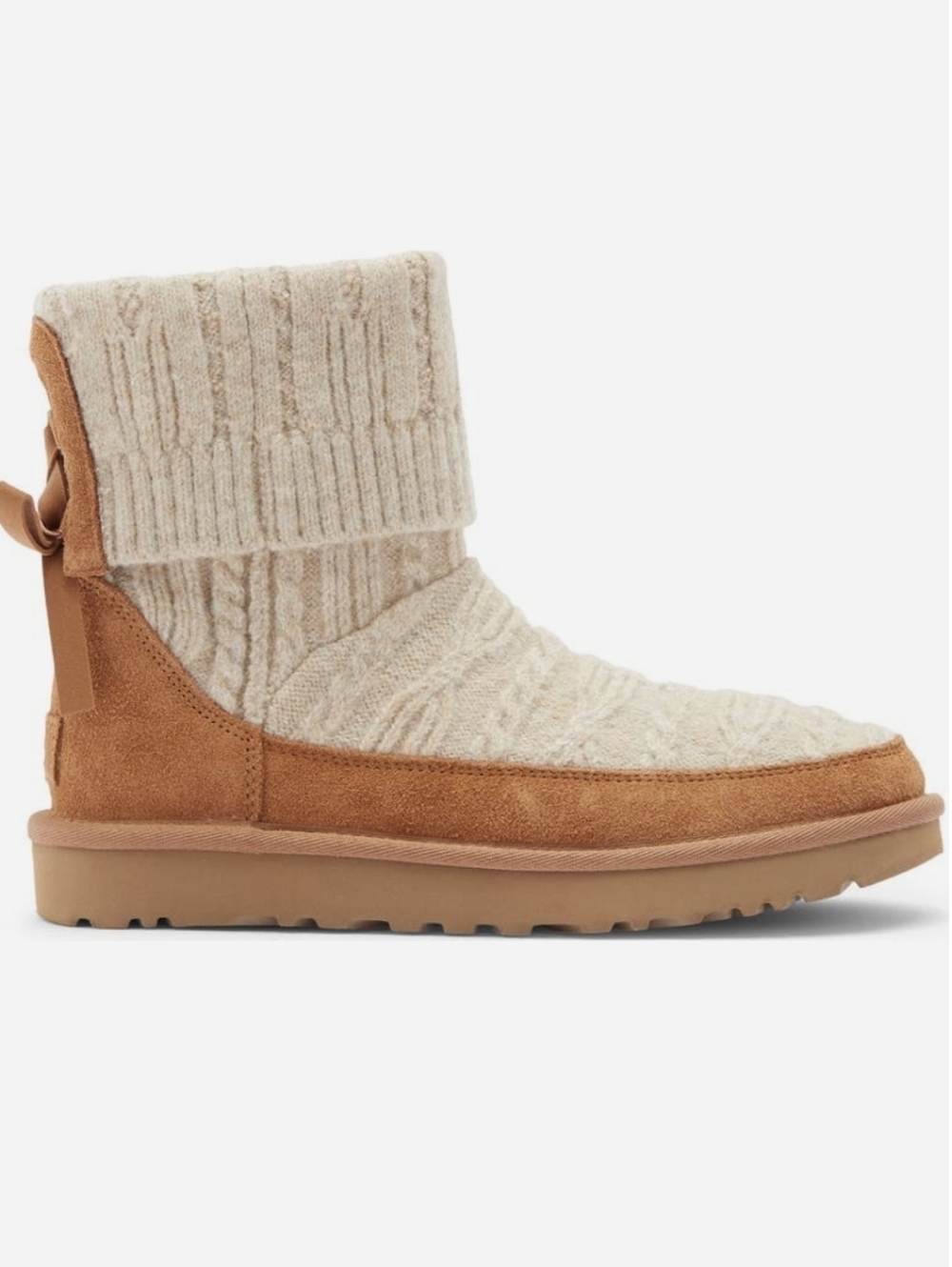 UGG Women's Classic Mini Cable Knit Bootie- Cream & Tan NEW